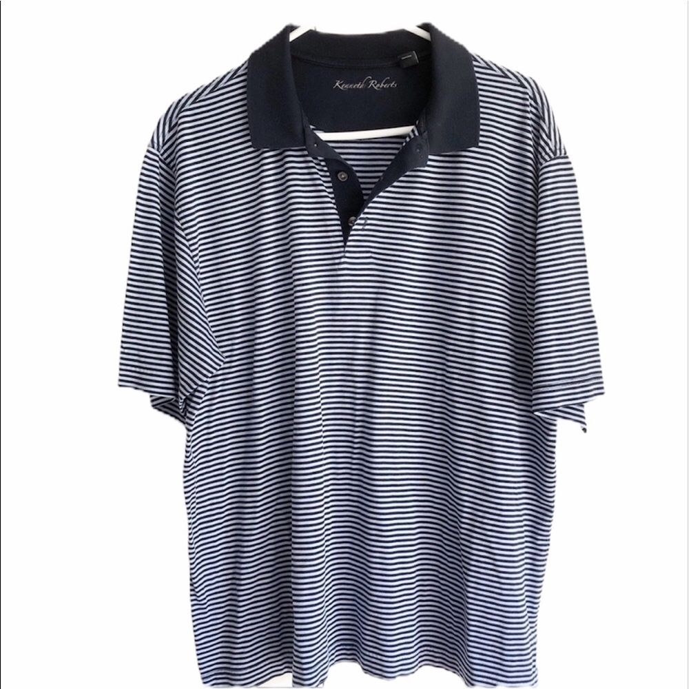Kenneth Roberts Blue Striped Large Polo Shirt